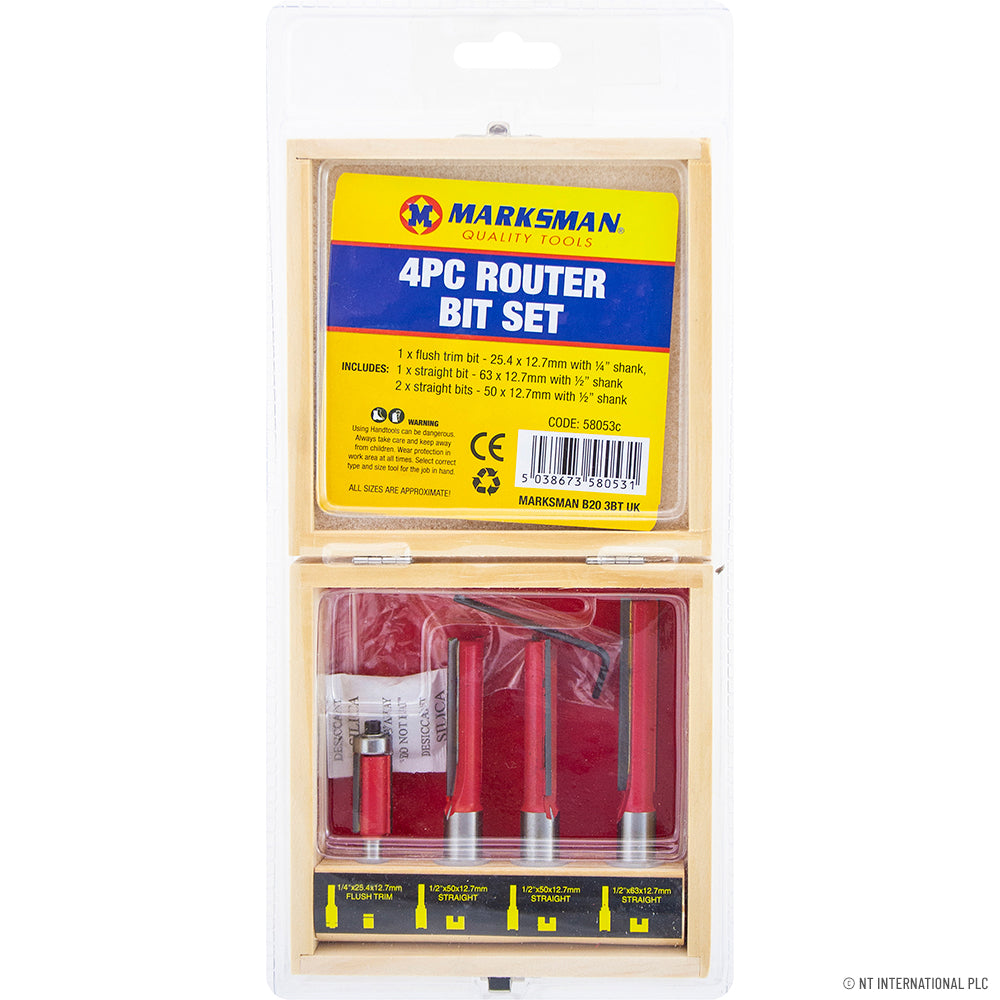 Peak Kit 4pc Router Bit Set - Wooden Case - Peak Kit