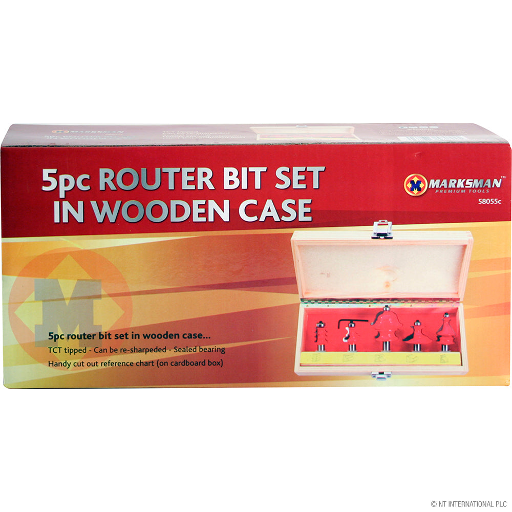 3pc Router Bit Set in Wooden Case