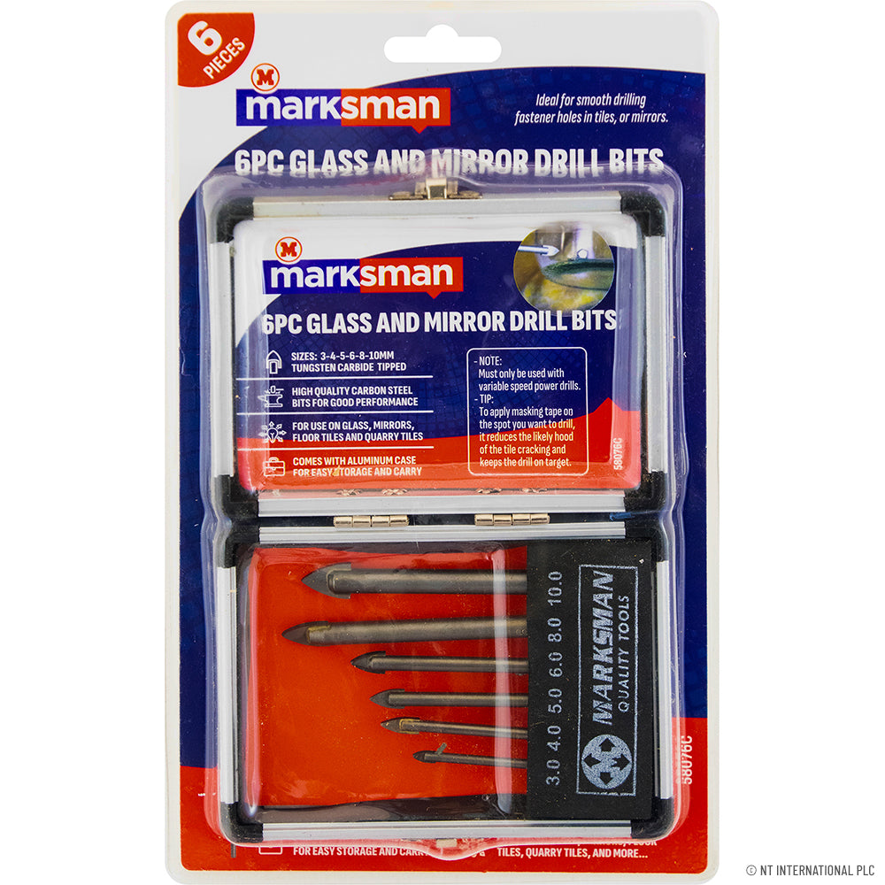 6pc Glass & Mirror Drill Bit - Aluminium Case