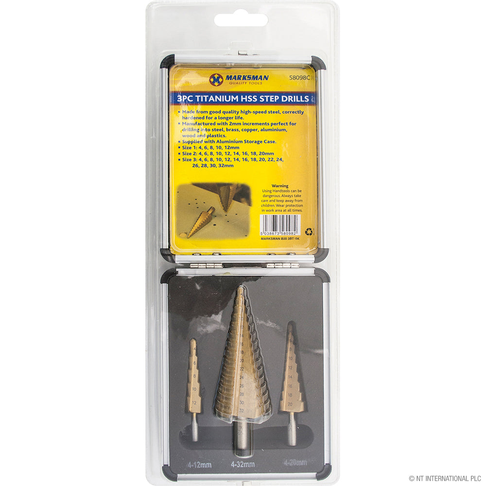 3pc Titanium HSS Step Drill Set