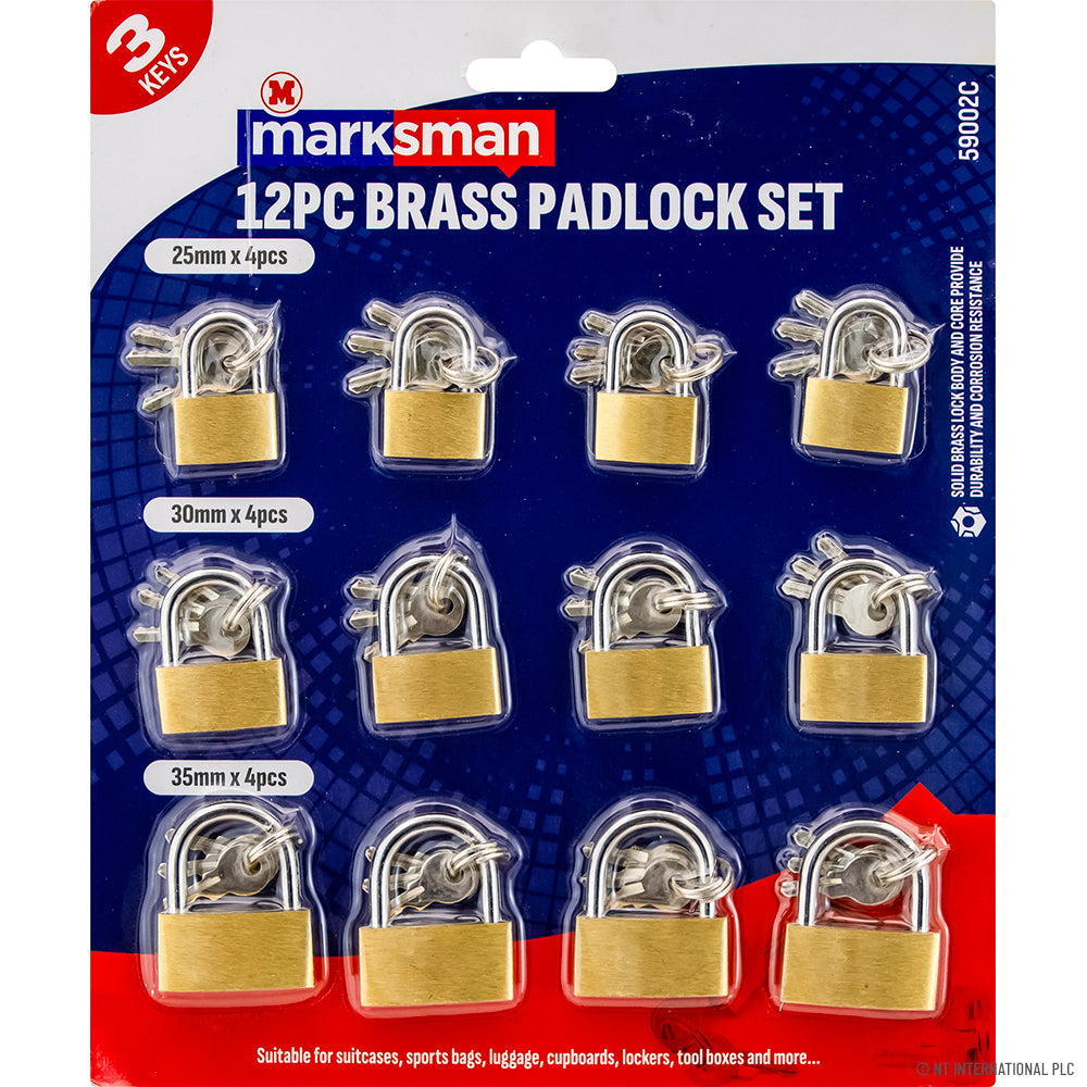 12pc Brass Padlock Set 25, 30 and 35mm