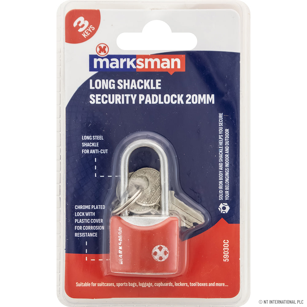 20mm Long Shackle Security Padlock - Red