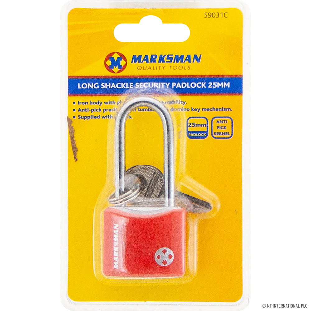 20mm Long Shackle Security Padlock - Red