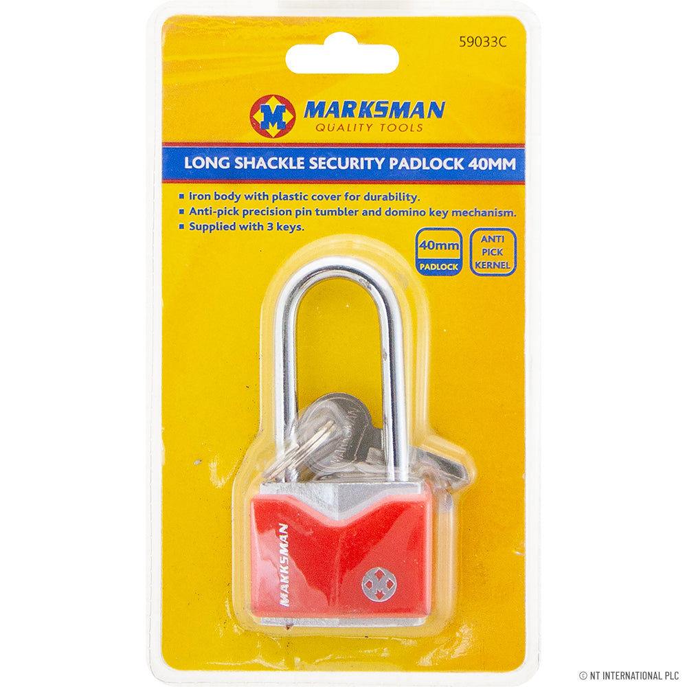 20mm Long Shackle Security Padlock - Red