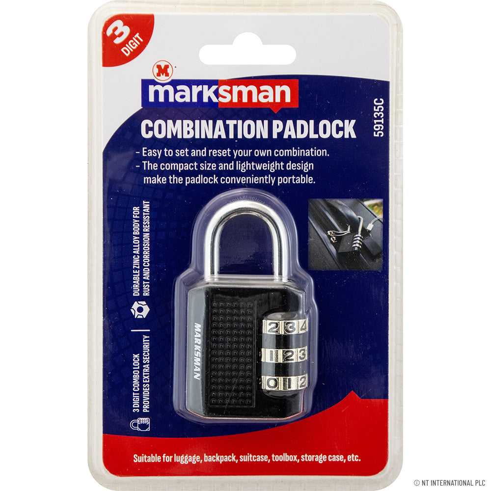 3 Digit Combination Padlock - Black