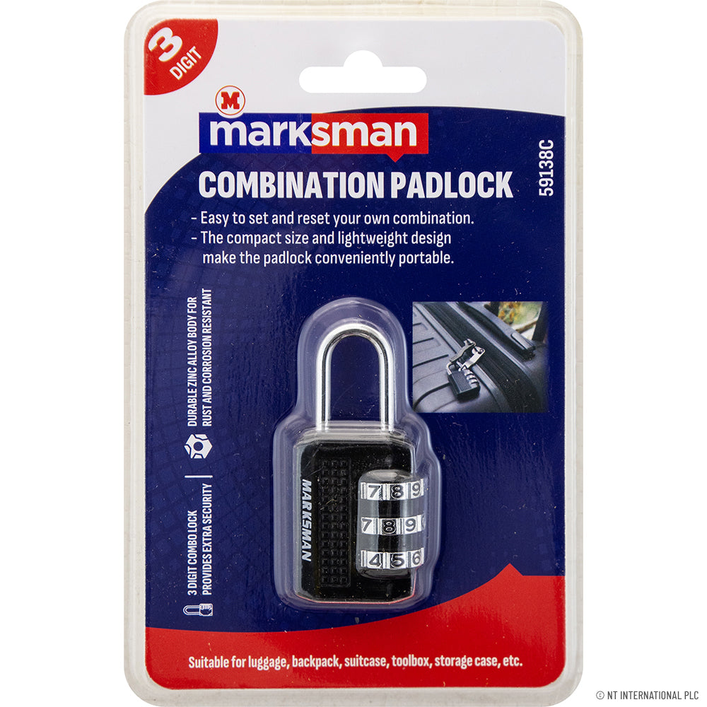 3 Digit Combination Padlock - Black