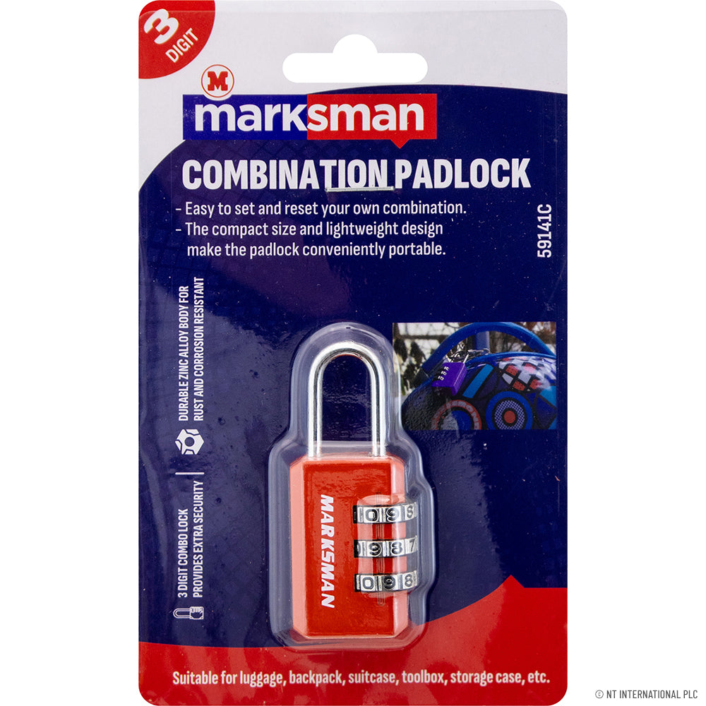 3 Digit Combination Padlock CDU - Red/Black