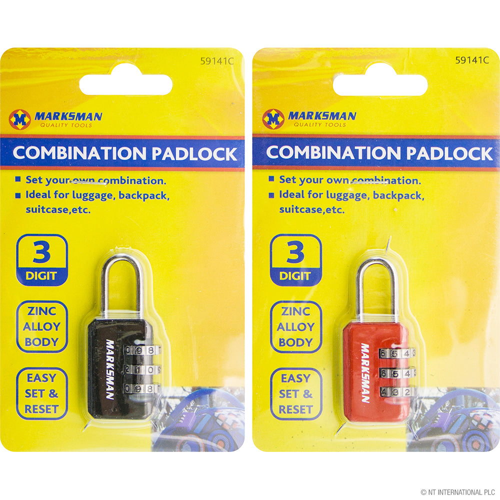 3 Digit Combination Padlock CDU - Red/Black