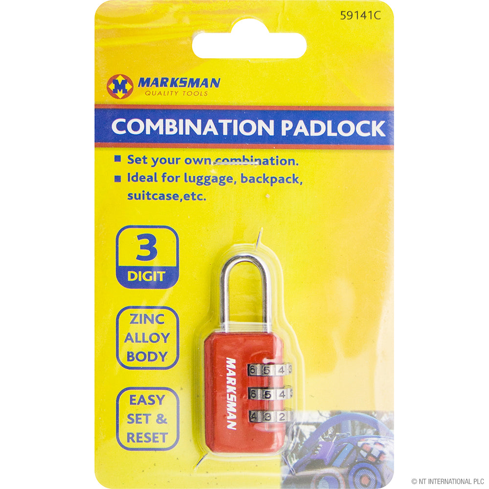 3 Digit Combination Padlock CDU - Red/Black