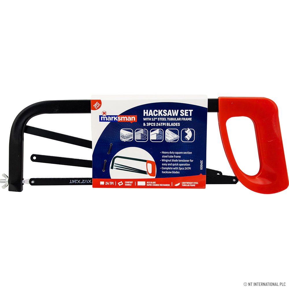 12"/30cm Steel Hacksaw w/2 Spare Blades