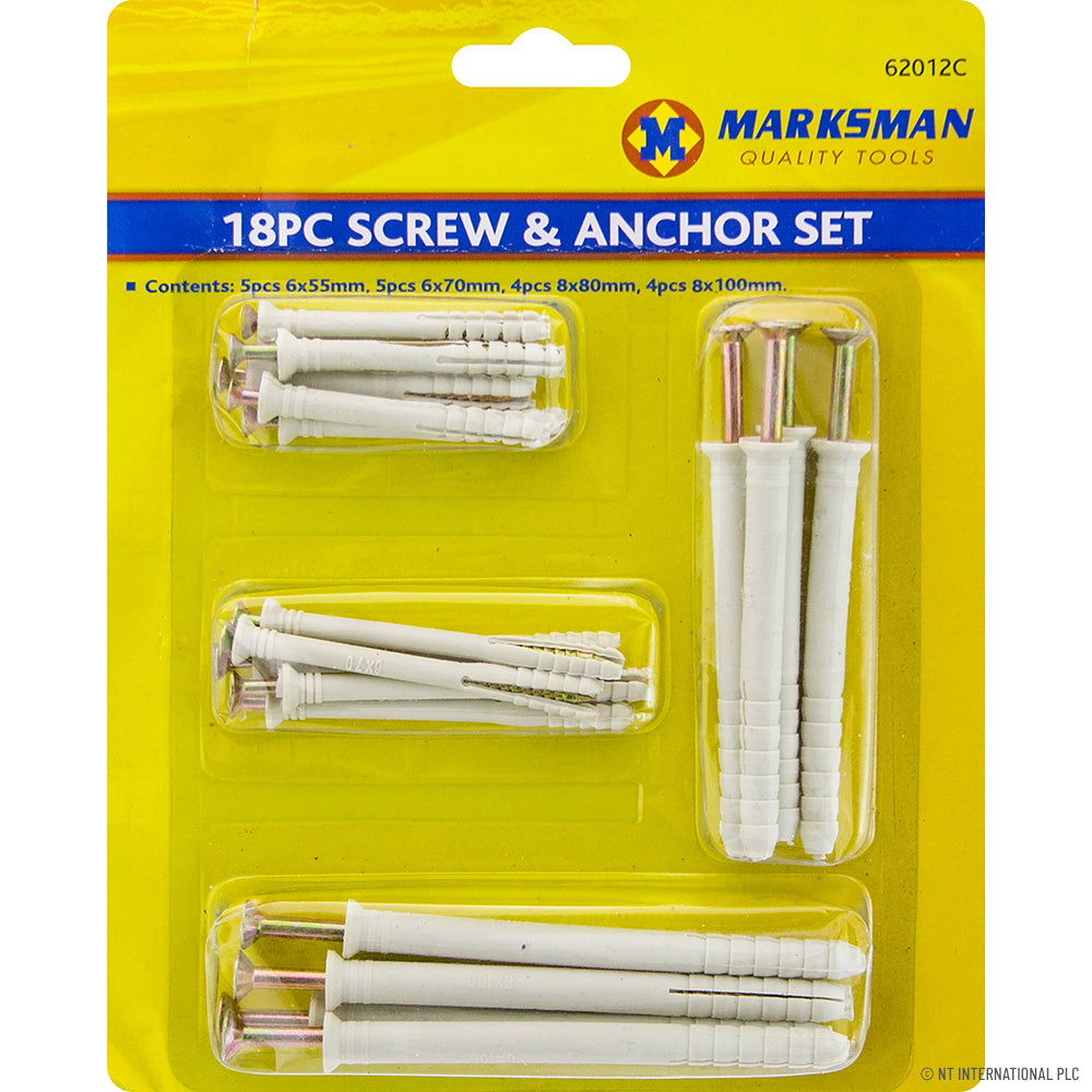 18pc Screw & Anchor Set - On Card