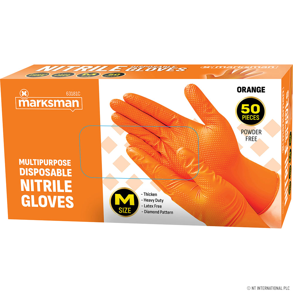 Orange Nitrile Gloves Powder Free - Large