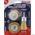 3pc Steel Wire Wheel & Cup Brush Set
