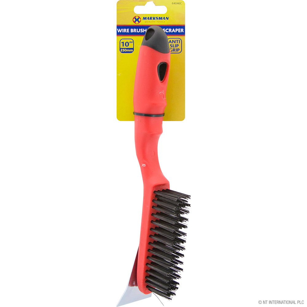 10" Wire Brush & Scaper - Antislip Red Grip