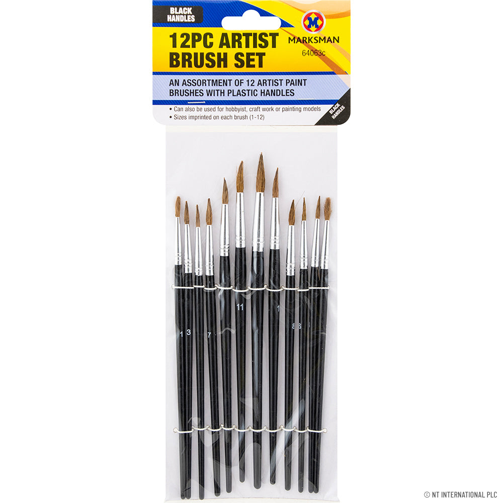 12pc Artist Brush Black Handle