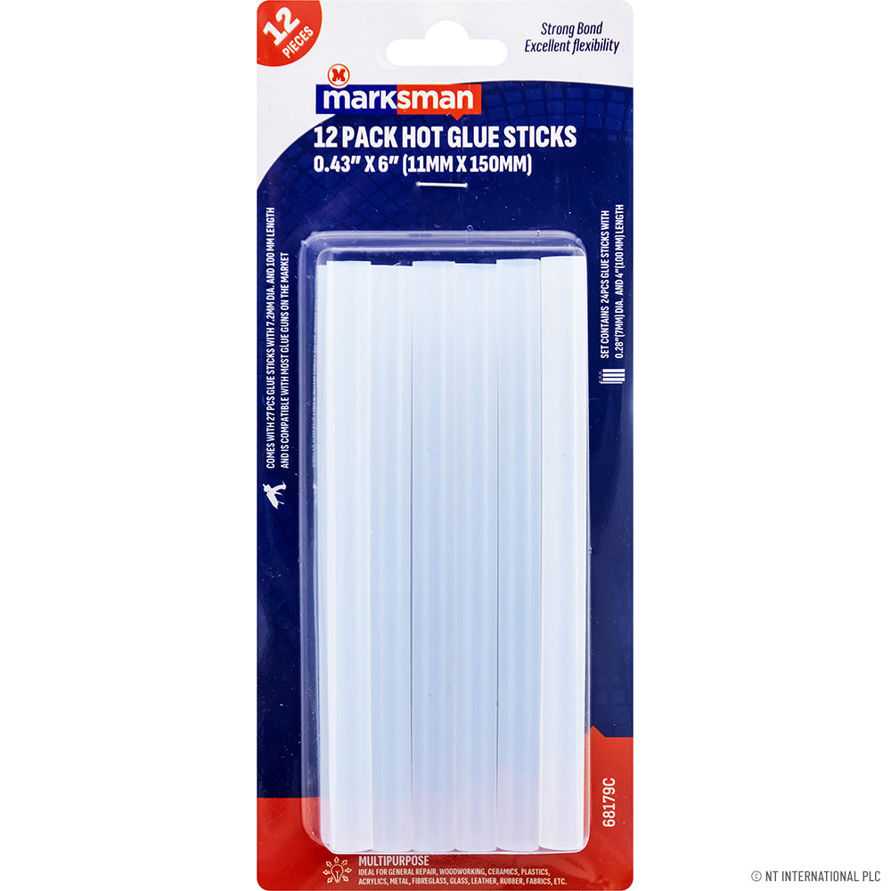 12pc Clear Hot Melt Glue Sticks 11 x 100mm