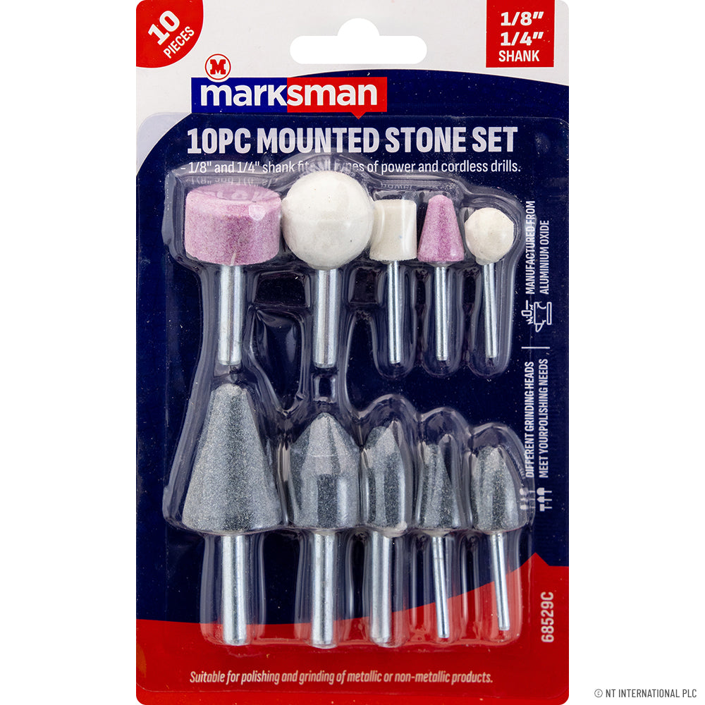 10pc Mounted Stone Set 1/4'' & 1/8'' Shank