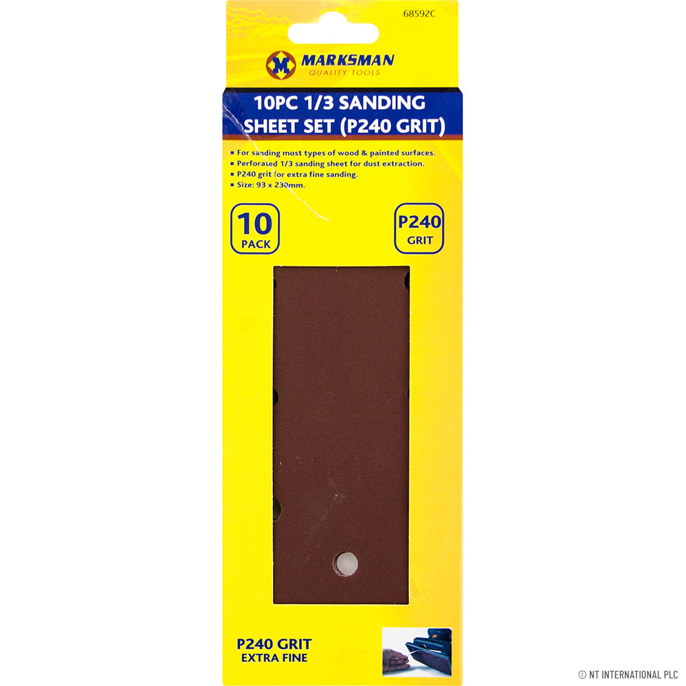 10pc 1/3 Sanding Sheet Set - P240 Grit