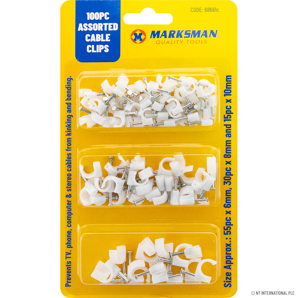100pc Assorted Cable Clips - White