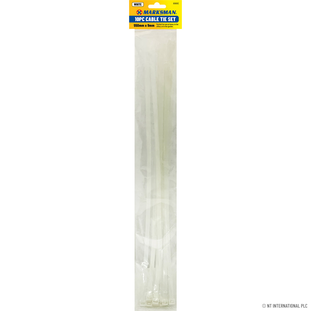 10pc 9x550mm Cable Tie Set White