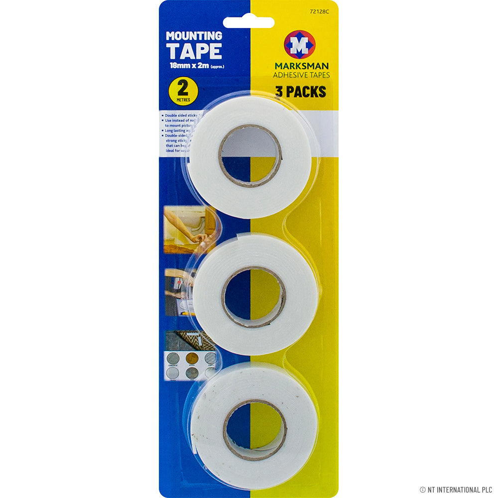 3pc Mounting Tape 2m x 18mm - White
