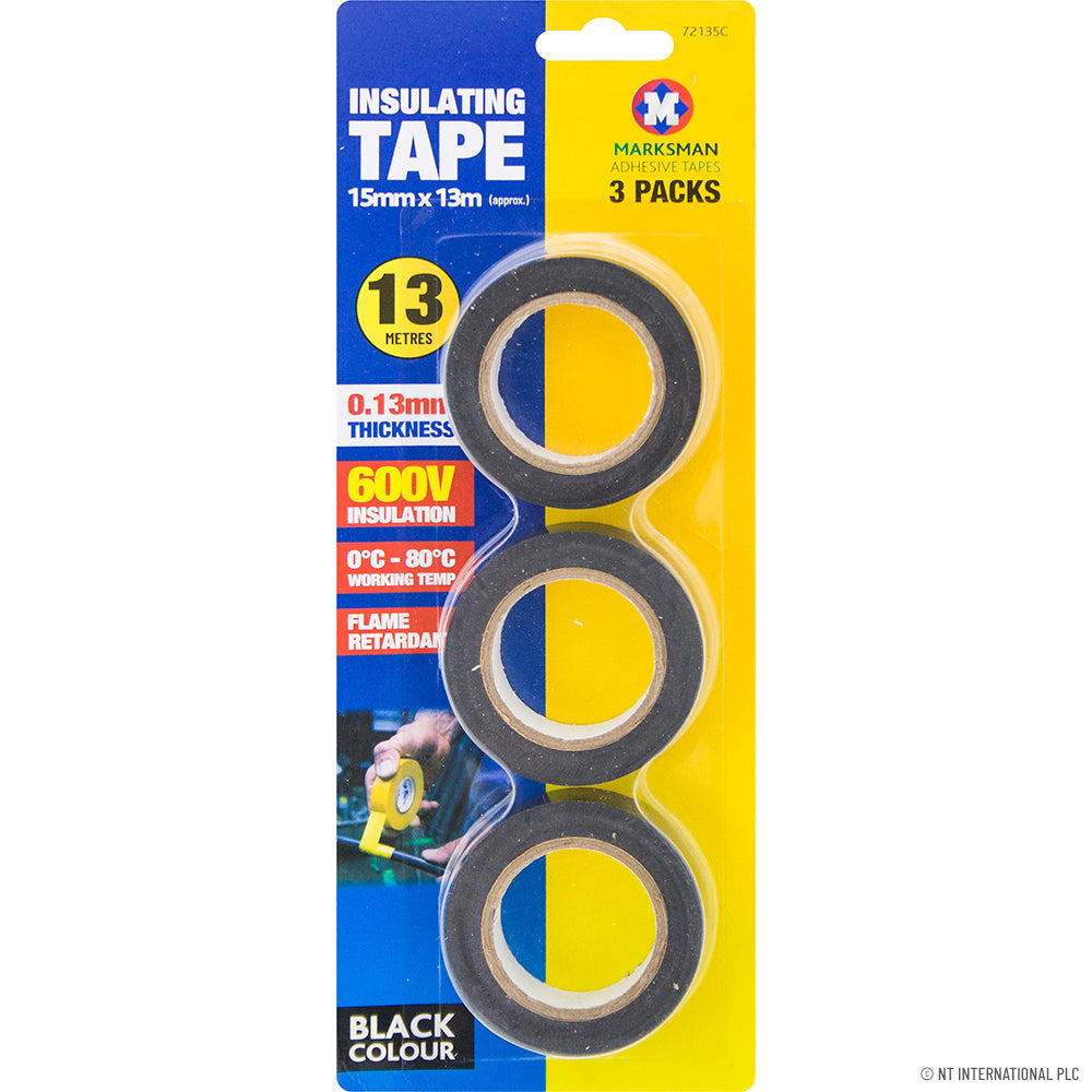 3 Rolls Insulation Tape 15mm x 13m - Black