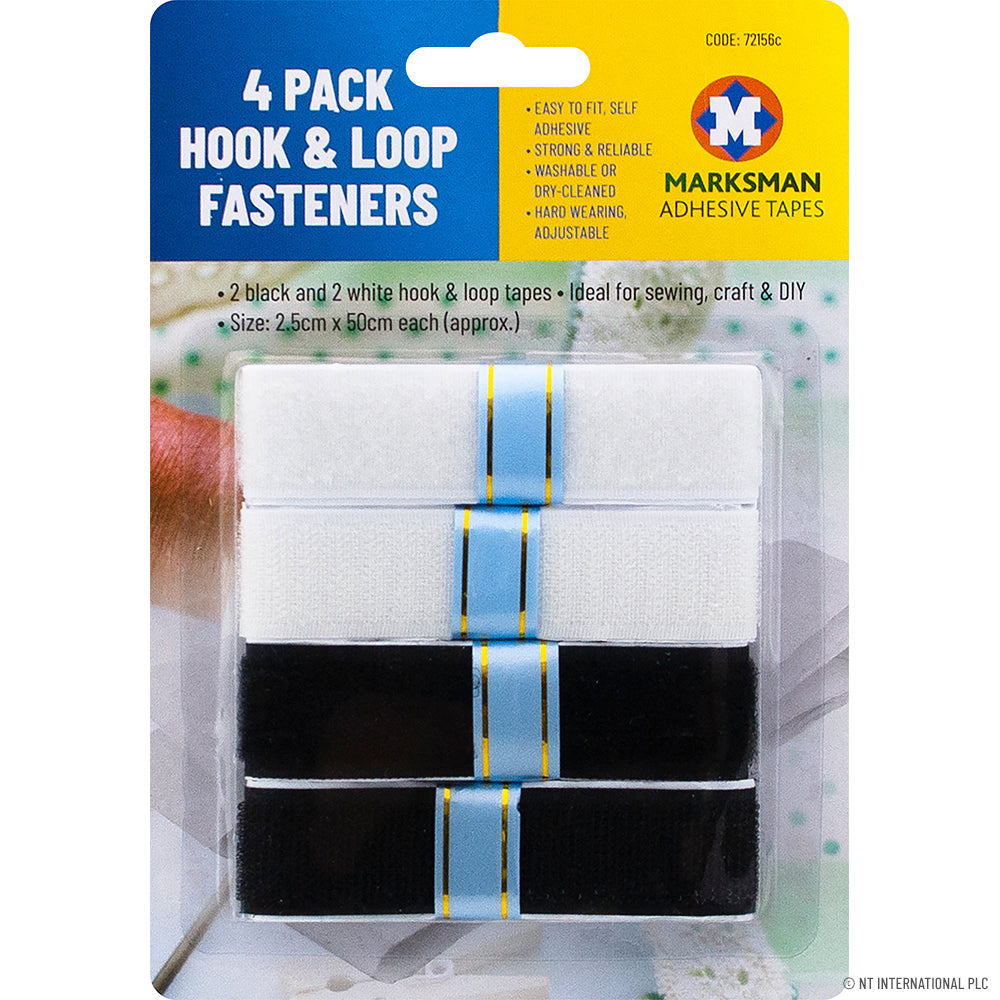 4pk Hook & Loop 2.5 X 50cm - Black / White