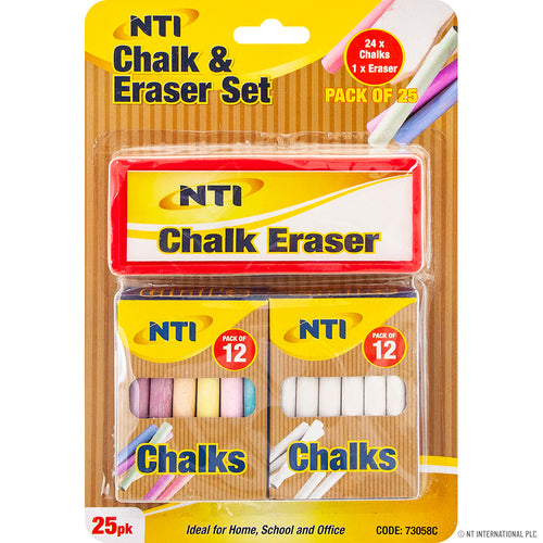Peak Kit 25pk Chalk & Eraser Set - White , Coloured - Peak Kit