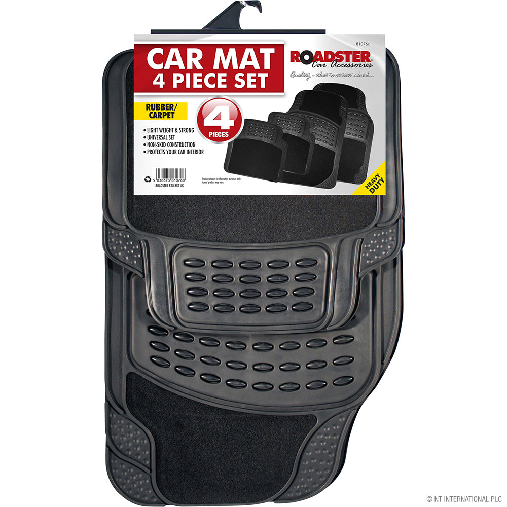 4pc Rubber Car Mat with Carpet - Grey