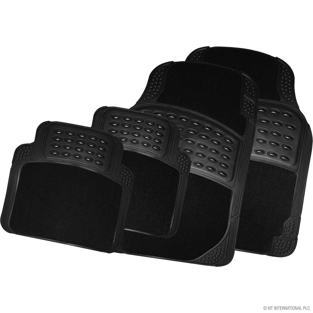 4pc Rubber Car Mat with Carpet - Grey
