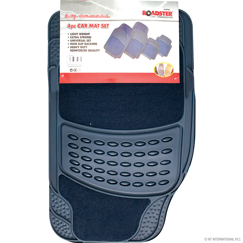 4pc Rubber Car Mat with Carpet - Grey