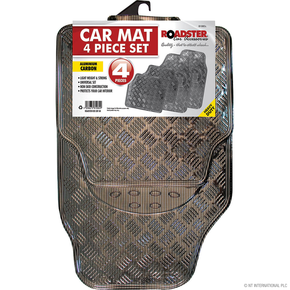 4pc Aluminium Car Mat - Carbon
