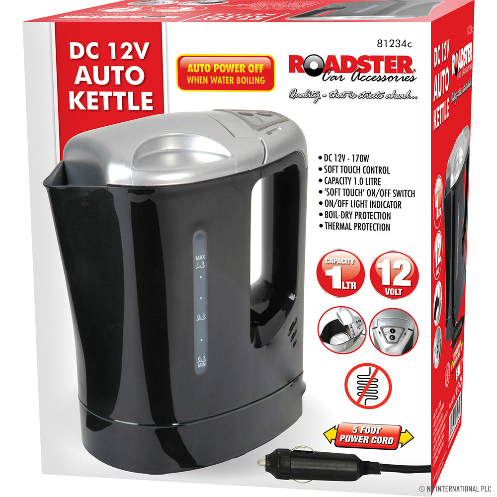 12v 1L Portable Auto Electric Kettle - Black