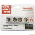 12v 2 USB Triple Socket in Car Charger