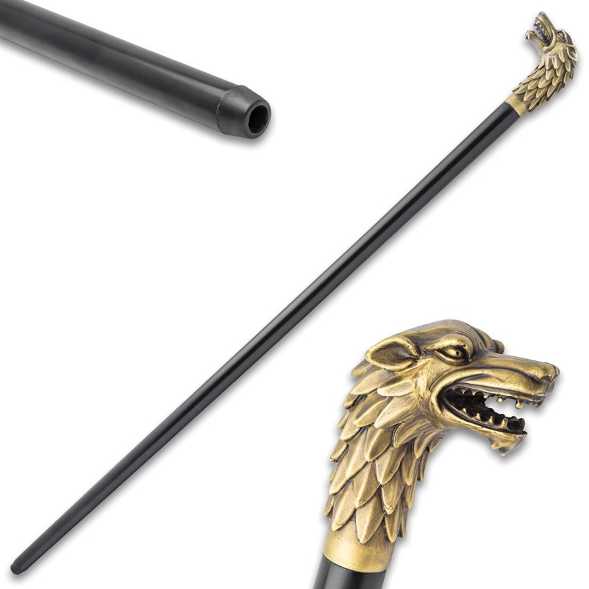 Decorative Brass Wolf Cane - United Cutlery Black and Brass Black and Brass - United Cutlery