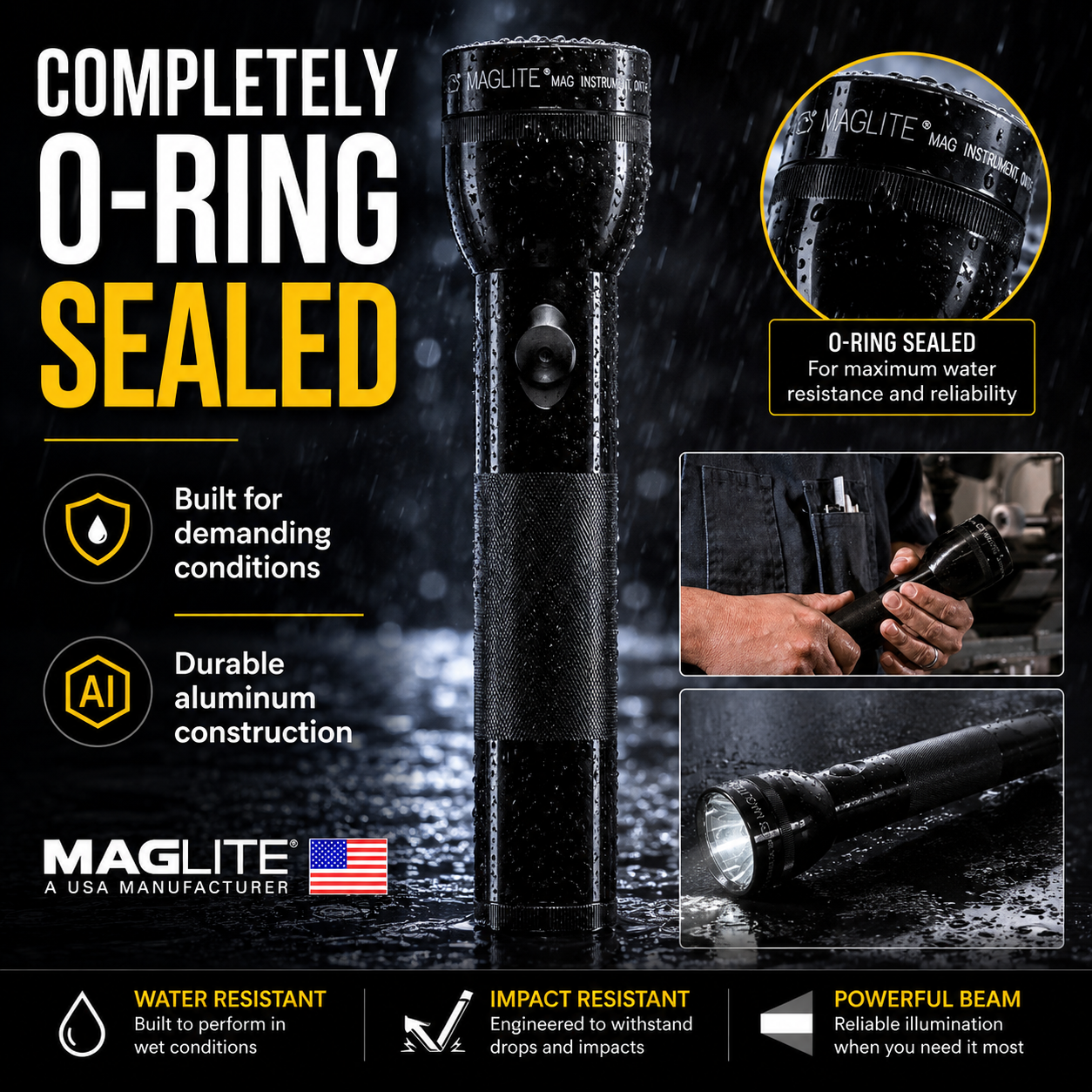 Mag-Lite 2 D Cell Black Flashlight – 10 Inch Aluminium Torch S2D015