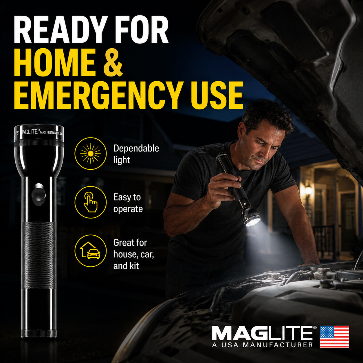 Mag-Lite 2 D Cell Black Flashlight – 10 Inch Aluminium Torch S2D015
