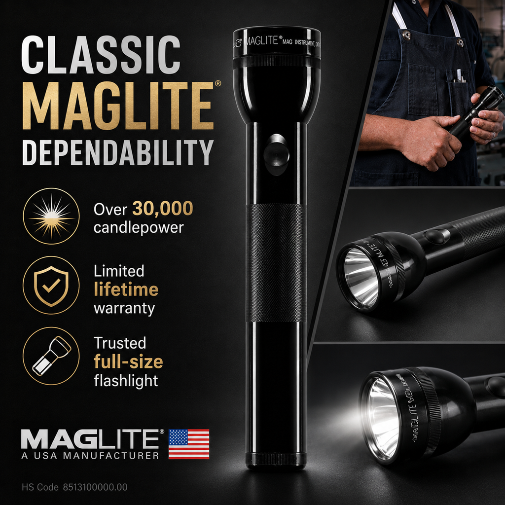 Mag-Lite 2 D Cell Black Flashlight – 10 Inch Aluminium Torch S2D015
