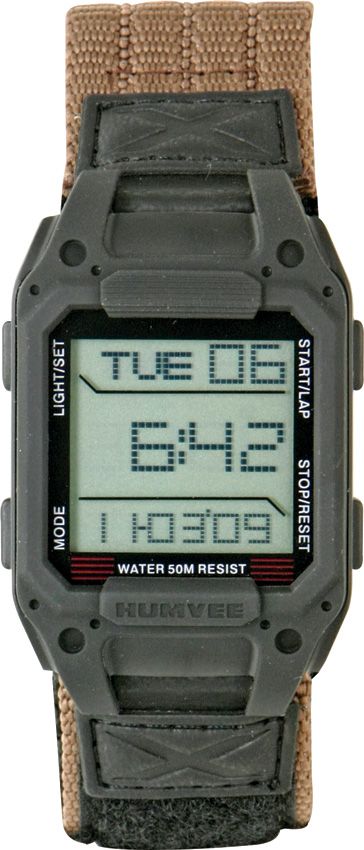 Digital Backpacker Watch Water Resistant - Humvee Black case and khak Black case and khaki strap - Humvee