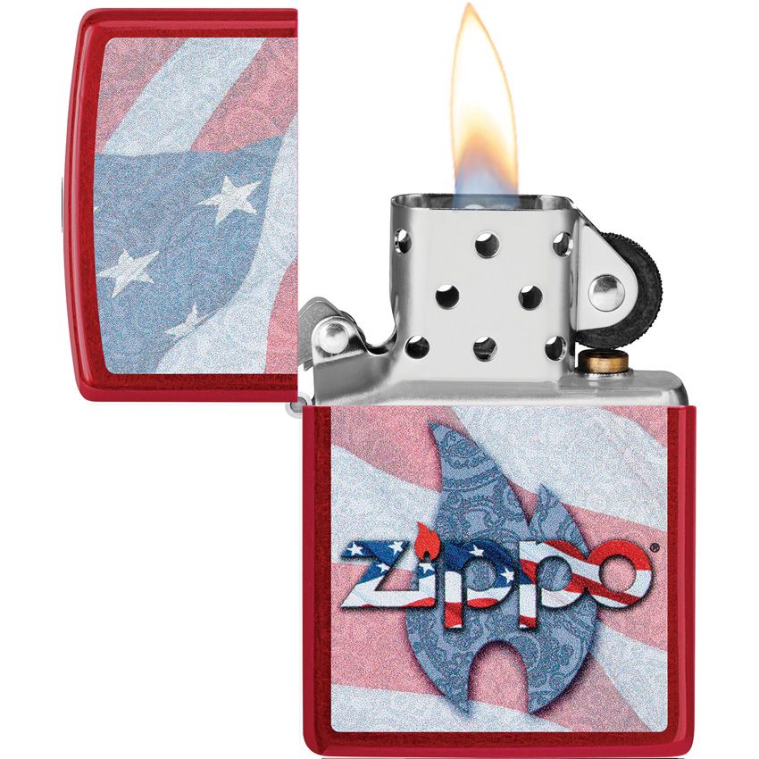 Zippo Flag Lighter Candy Apple Red - Zippo (image 2)