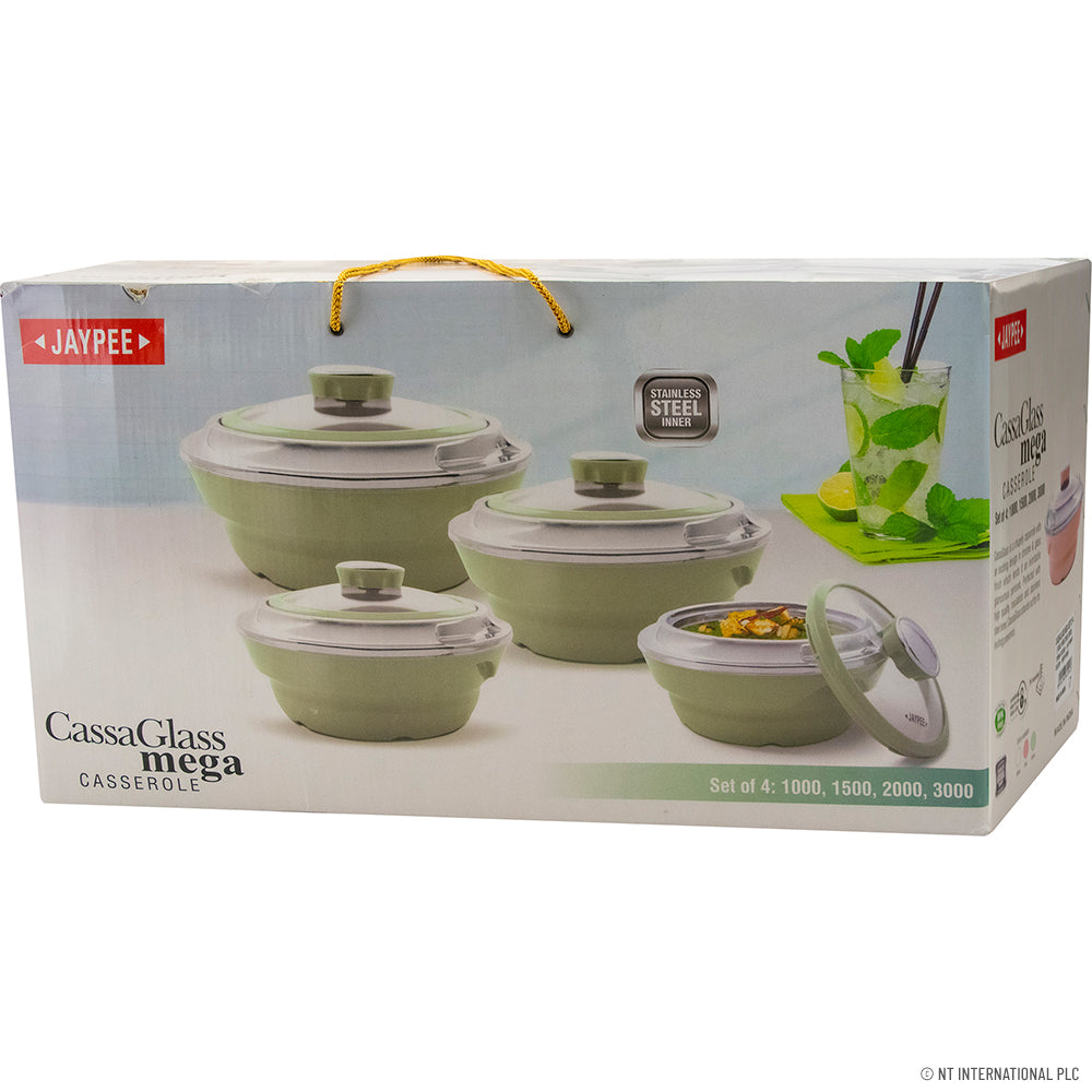 4pc Cassaglass Hot Pot Set- 1.0L, 1.5L, 2.0L,