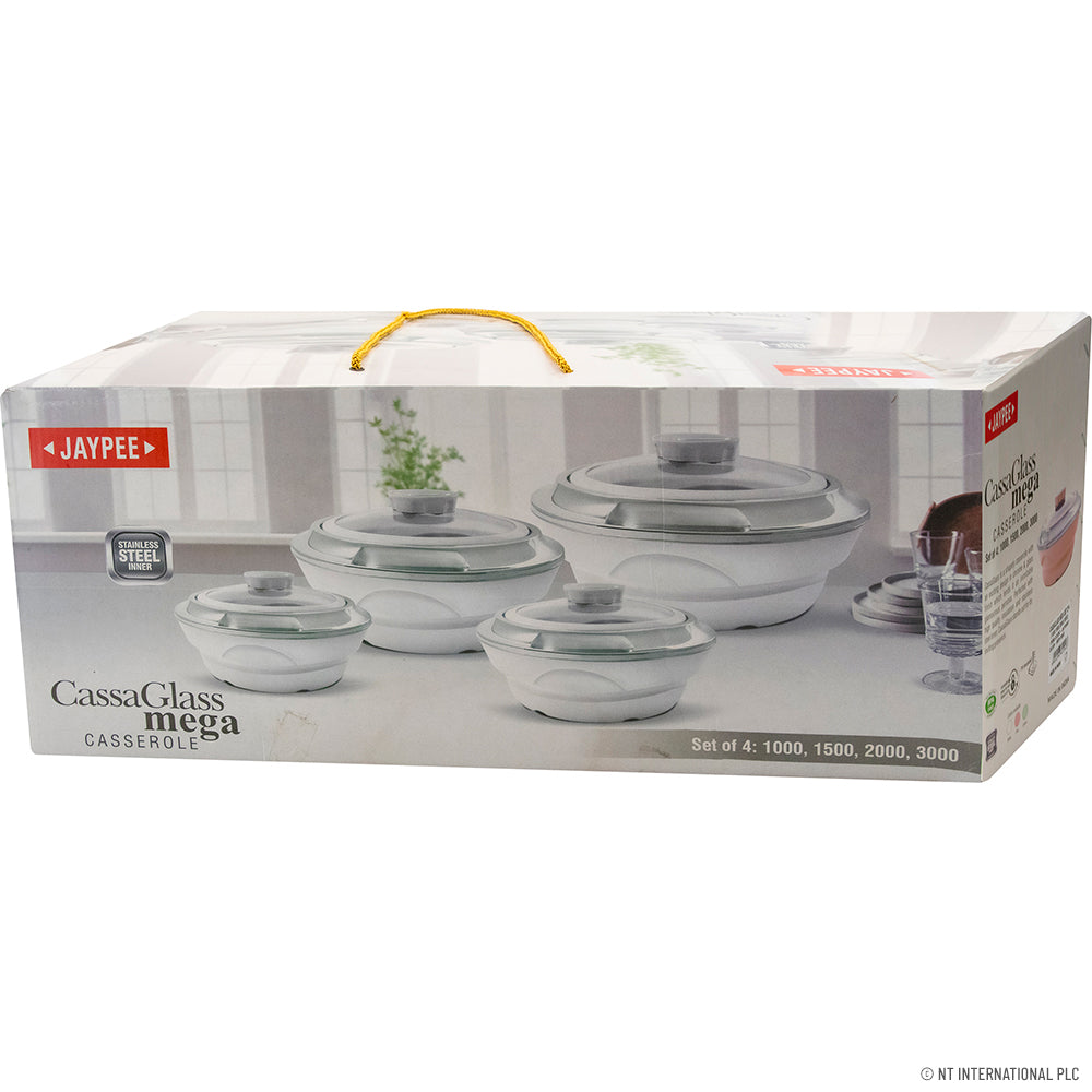 4pc Cassaglass Hot Pot Set- 1.0L, 1.5L, 2.0L,