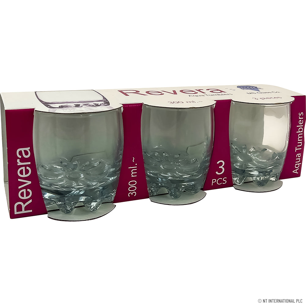 3pc Glass Tumbler - Aqua - 300ml