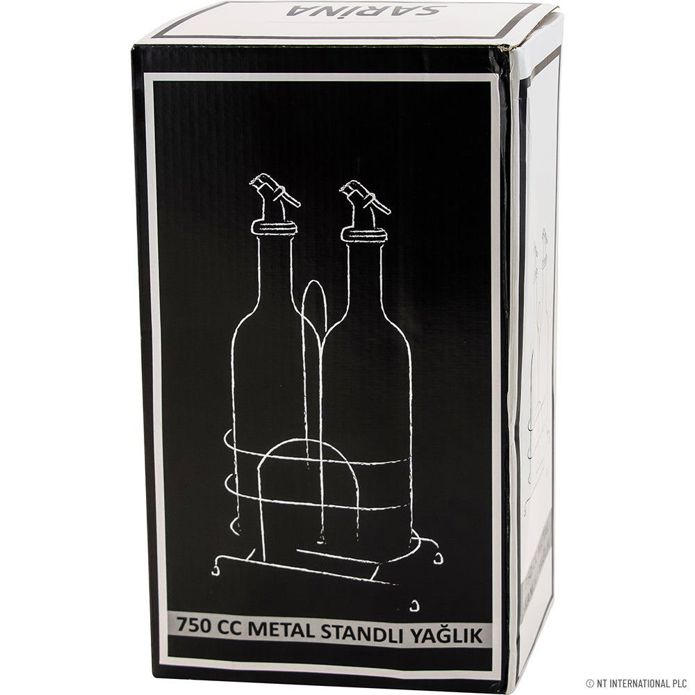 2 Pcs Green Oil Bottle with Metal Stand