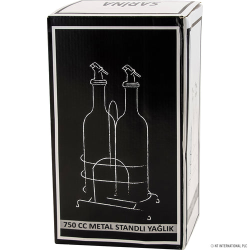 2 Pcs Green Oil Bottle with Metal Stand