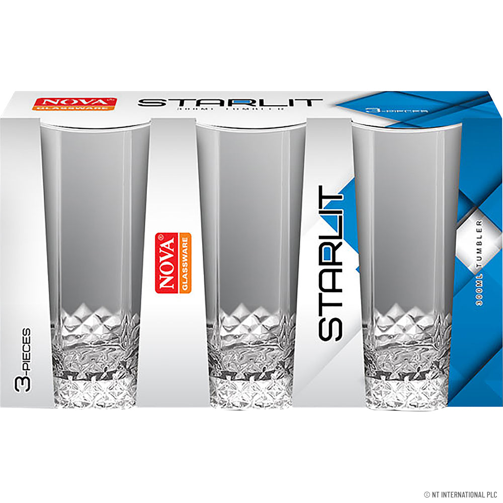 3pc Glass Tumbler - Starlit 330ml