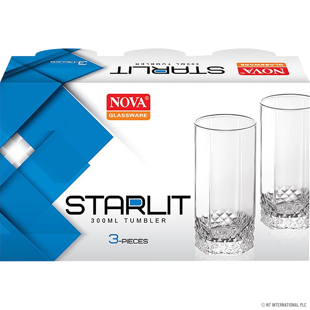 3pc Glass Tumbler - Starlit 330ml
